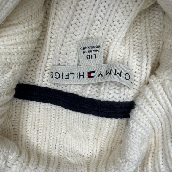 Tommy Hilfiger 90's White Blue and Red Classic Cable Knit Cardigan Size Large - Picture 12 of 14